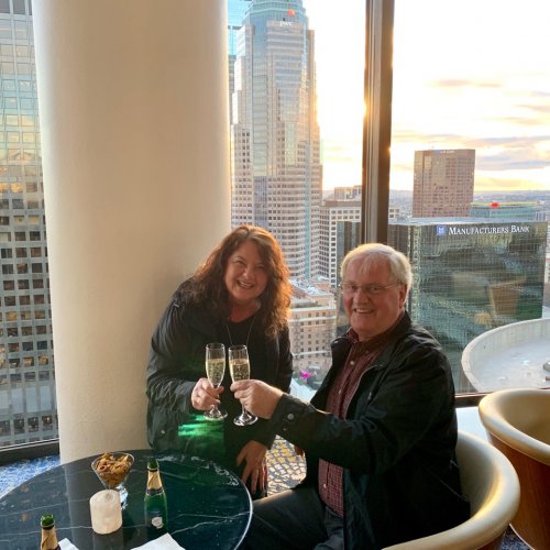 Our anniversary picture in a revolving bar overlooking LA